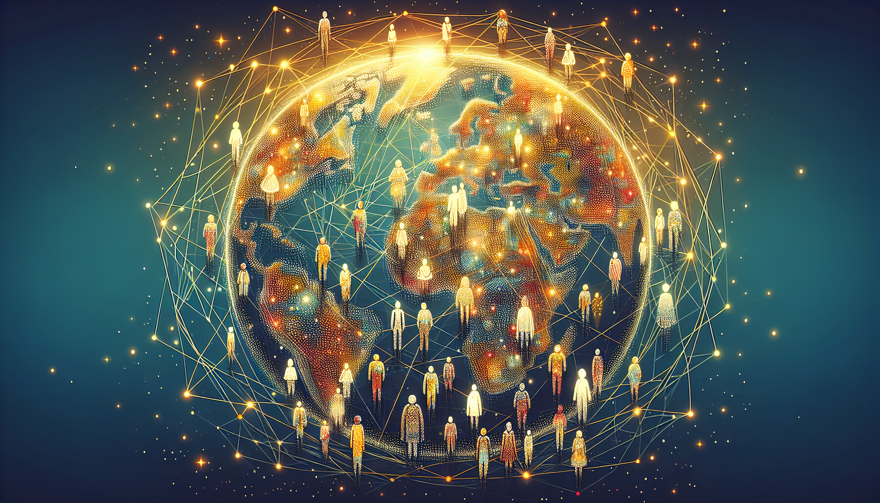 Illustration of a global network with diverse individuals
